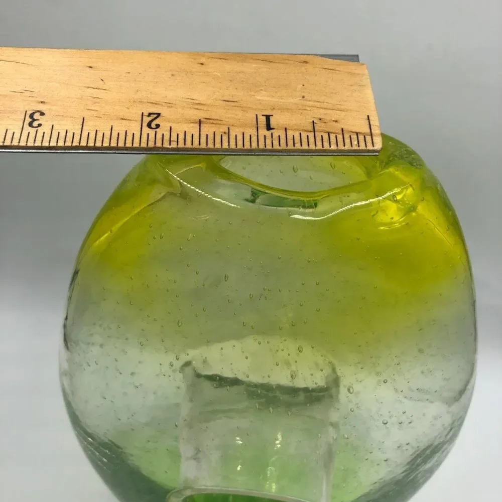 Vintage Ombre Yellow Green Clear Handblown Glass Tabletop Art Vase Décor Indoor